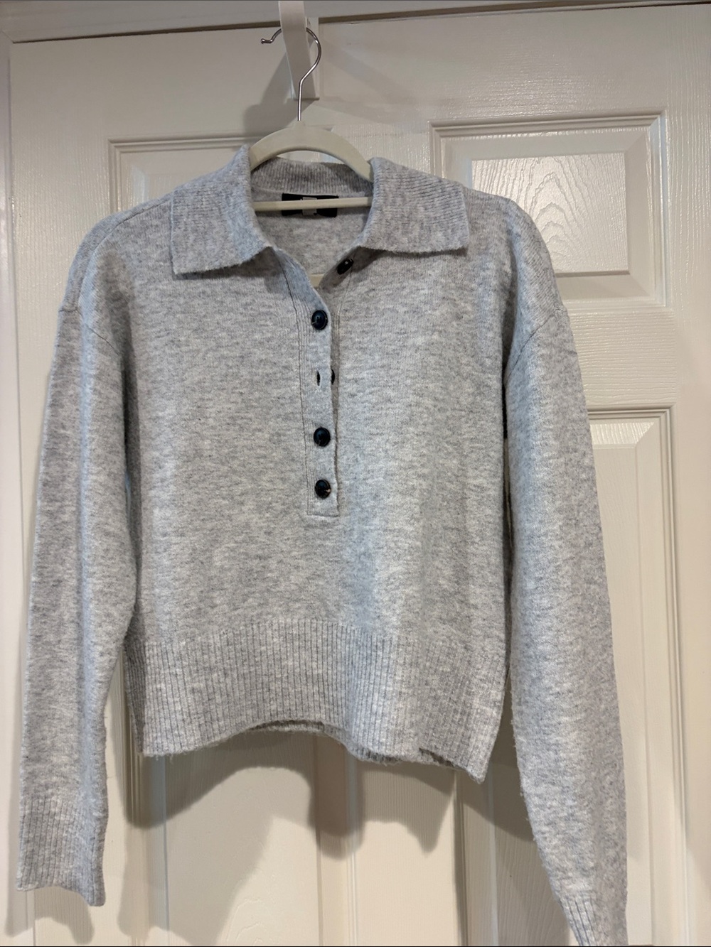 Kut Soft Knit Collared Pullover Sweater - Light Gray